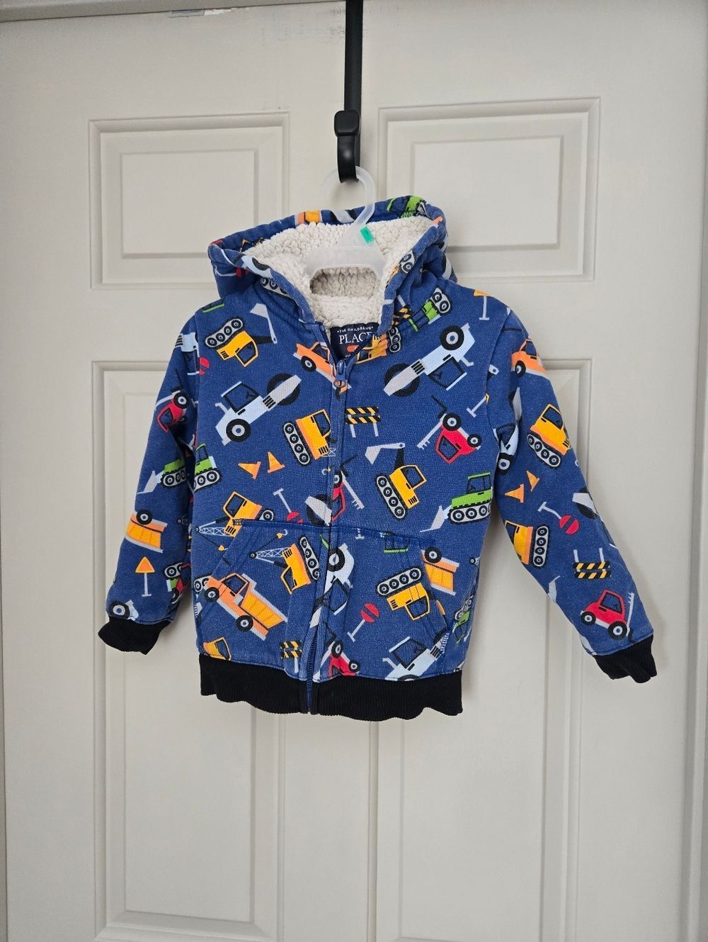 The Children’s Place Fleece Lined Hoodie Jacket Boys Construction Trucks Size 5
